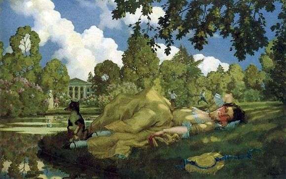 Описание картины Константина Сомова «Спящая молодая женщина в парке»