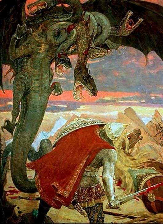 Описание картины Виктора Васнецова «Бой Добрыни Никитича с семиглавым Змеем Горынычем»