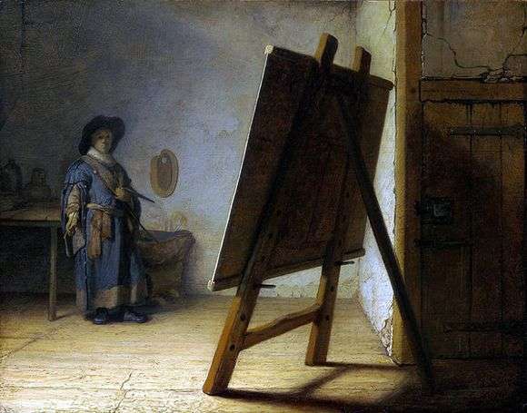 Описание картины Рембрандта Харменса Ван Рейна «Художник в мастерской (1628)»