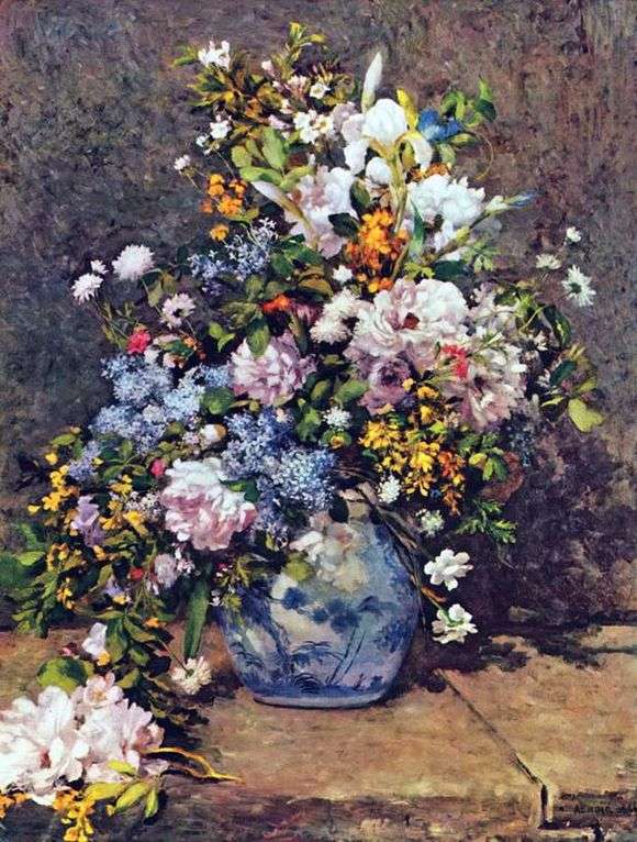 Описание картины Пьера Огюста Ренуара «Натюрморт с большой цветочной вазой»
