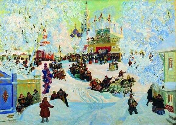 Описание картины Бориса Кустодиева «Зима. Масленичное гулянье»