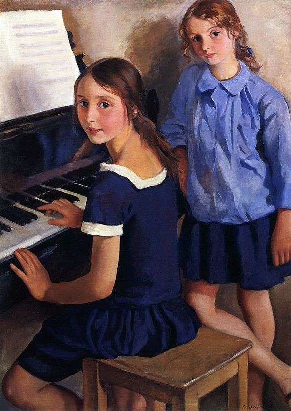Описание картины Зинаиды Серебряковой «Девочки у рояля»