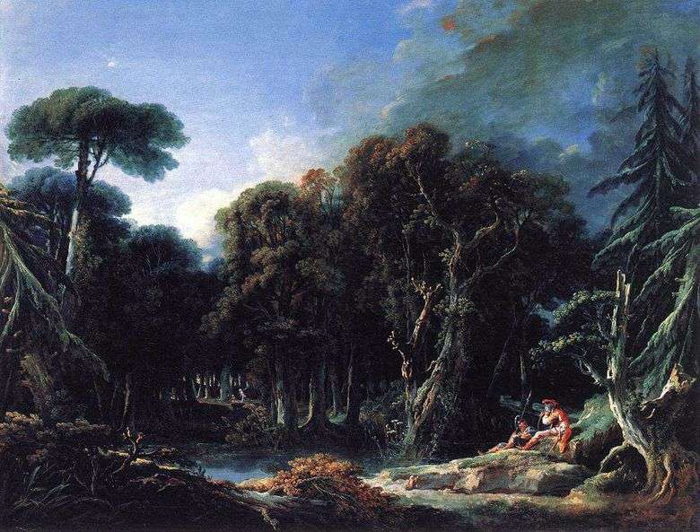 Описание картины Франсуа Буше «Лесной пейзаж с солдатами» 