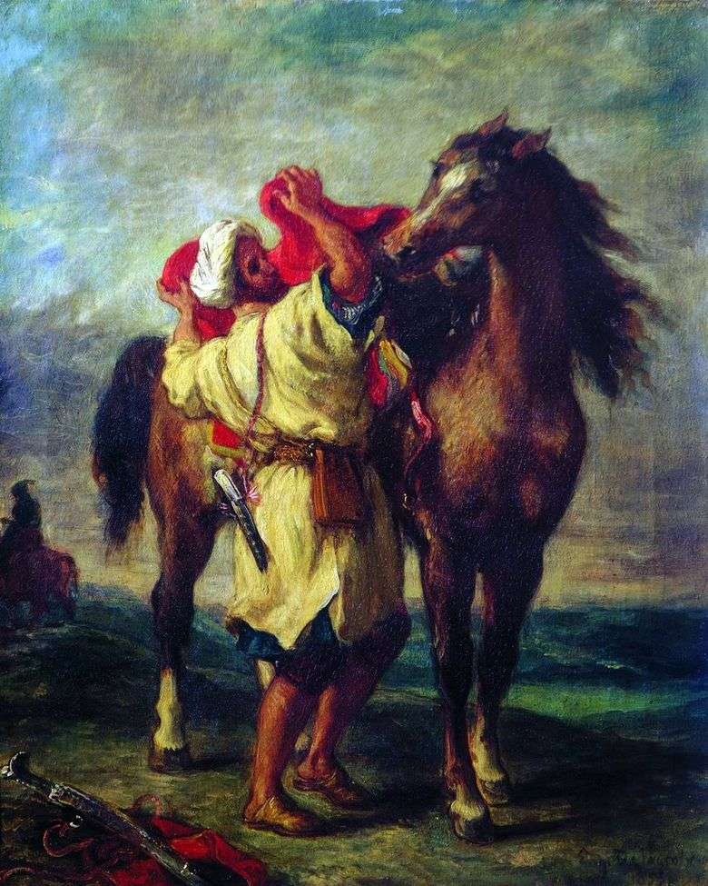 Описание картины Эжена Делакруа «Марокканец, седлающий коня»