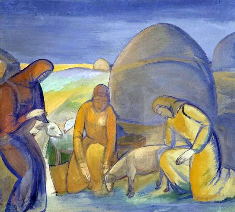 Описание картины Павла Кузнецова «В степи за работой. Стрижка овец»