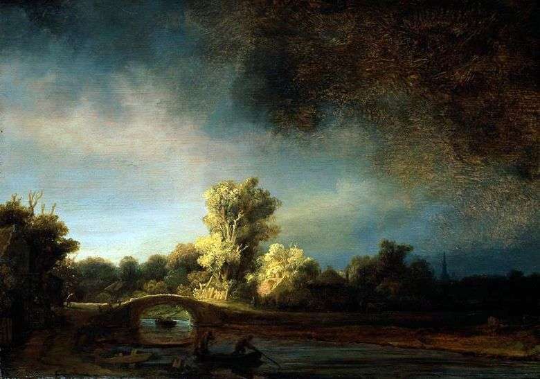 Описание картины Рембранта Харменса ван Рейна «Пейзаж с каменным мостом»