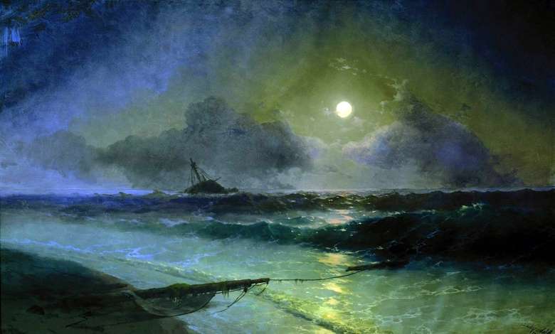 Описание картины Ивана Айвазовского «Восход луны в Феодосии»