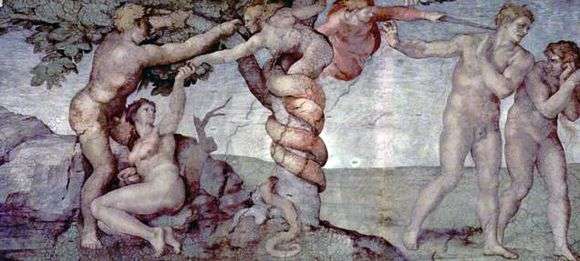 Описание фрески Микеланджело Буанарроти «Грехопадение и изгнание из Рая»