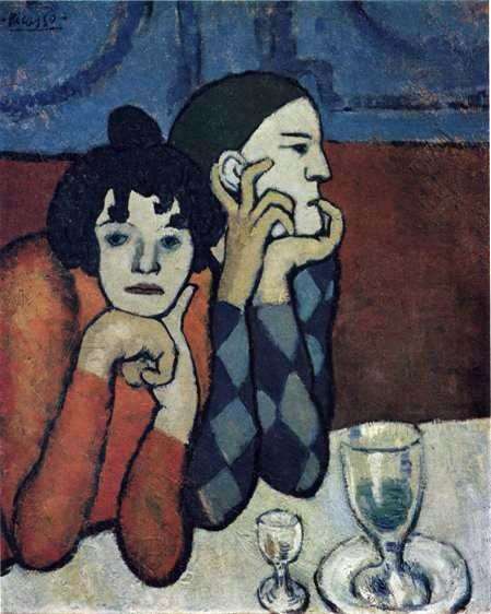 Описание картины Пабло Пикассо «Арлекин и его подружка»