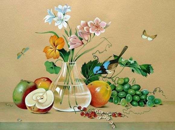Описание картины Федора Толстого «Цветы, фрукты, птица»