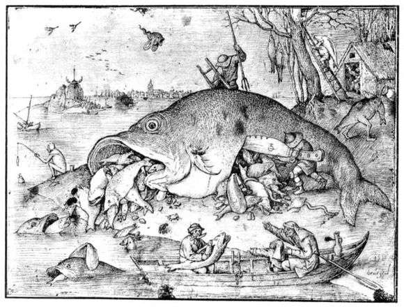 Описание картины Питера Брейгеля «Большие рыбы поедают малых»