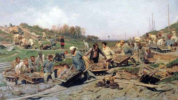 Описание картины Константина Савицкого «Ремонтные работы на железной дороге»