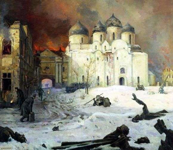 Описание картины Кукрыниксы «Бегство фашистов из Новгорода»