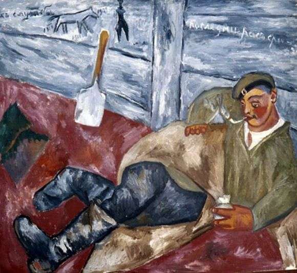 Описание картины Михаила Ларионова «Отдыхающий солдат»