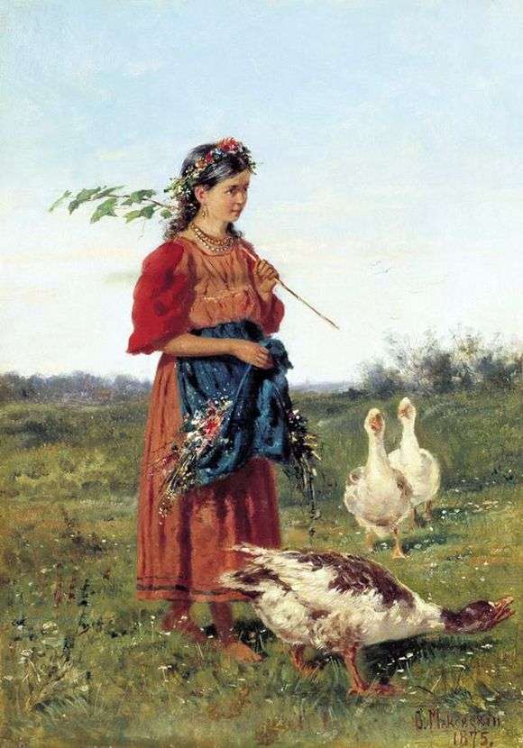 Описание картины Владимира Маковского «Девочка с гусями в поле»