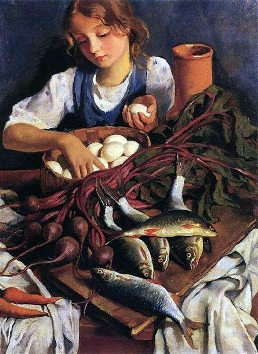 Описание картины Зинаиды Серебряковой «На кухне. Портрет Кати»