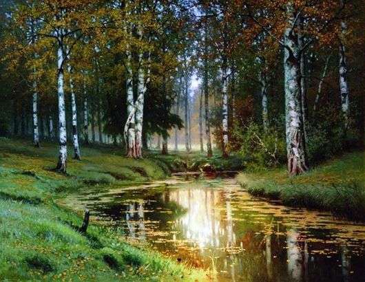 Описание картины Ефима Волкова «Золотая осень. Тихая речка»