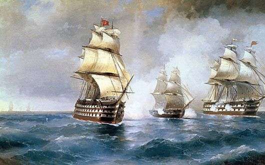 Описание картины Ивана Айвазовского «Бриг Меркурий, атакованный двумя турецкими кораблями»