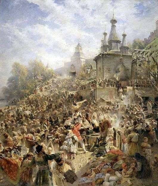 Описание картины Константина Маковского «Воззвание Минина к нижегородцам»