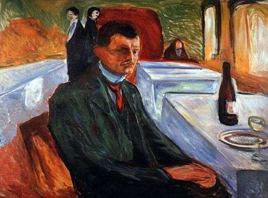 Описание картины Эдварда Мунка «Автопортрет с бутылкой вина»
